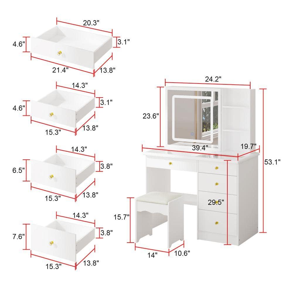 FUFU&GAGA White Makeup Vanity Table With Mirror Storage Drawer Dresser Table