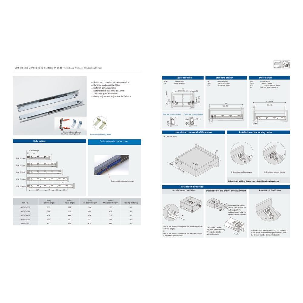 21 in. Silver Steel Full Extension Soft Close Undermount Drawer Slide Kit