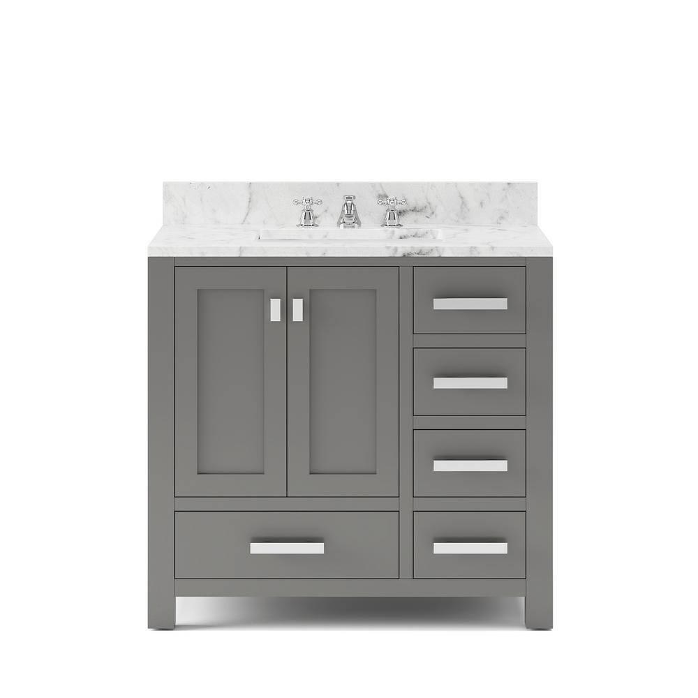 Madison 36 in. W x 21.5 in. D x 34 in. H Single Sink Bath Vanity in Cashmere Grey with Carrara White Marble Top