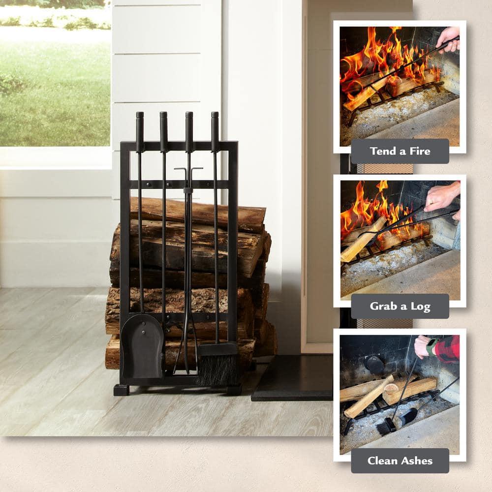 Pleasant Hearth FA338LT Harper Steel Log Rack with Tools