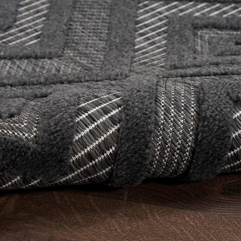 Nourison Versatile Diamond Geometric Flatweave Indoor Outdoor Area Rug Charcoal/Black 6' x 9'