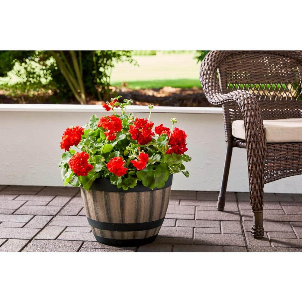 16 Inch Resin Barrel Planter Indoor Outdoor Garden Decor Large Flower Plant Pot