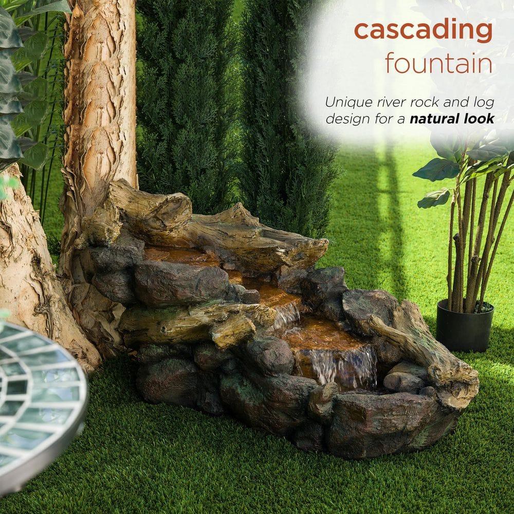 19" Resin River Rocks and Logs Fountain with LED Lights Gray/Cool White - Alpine Corporation: Indoor/Outdoor, Weather-Resistant