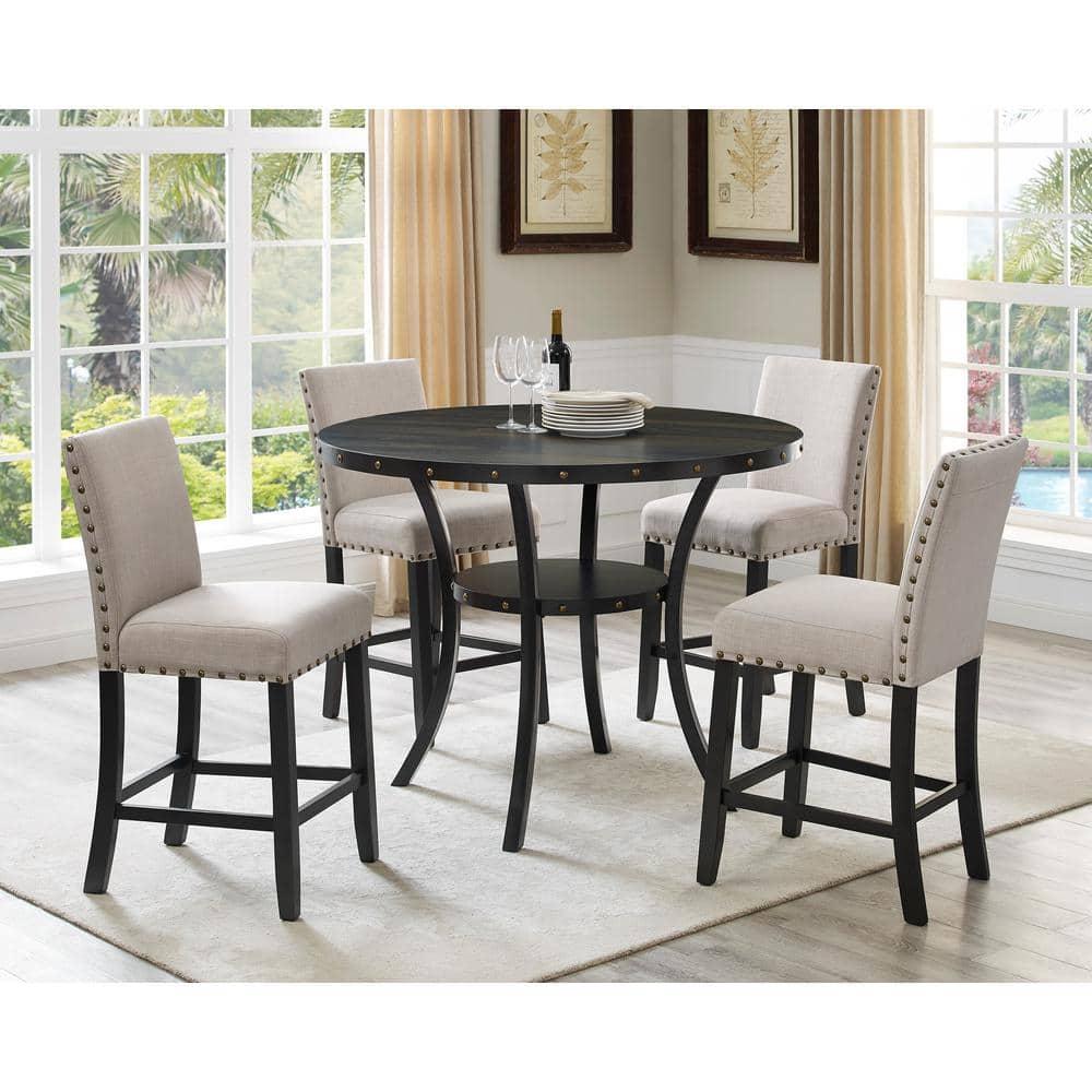 New Classic Furniture Crispin 48" Round Melamine Wood Counter Table in Gray