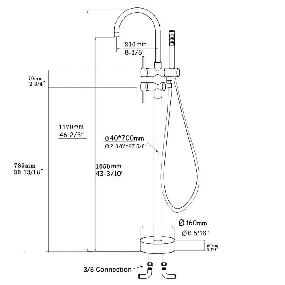 Double Handle Floor Mounted Freestanding Tub Filler With Handshower