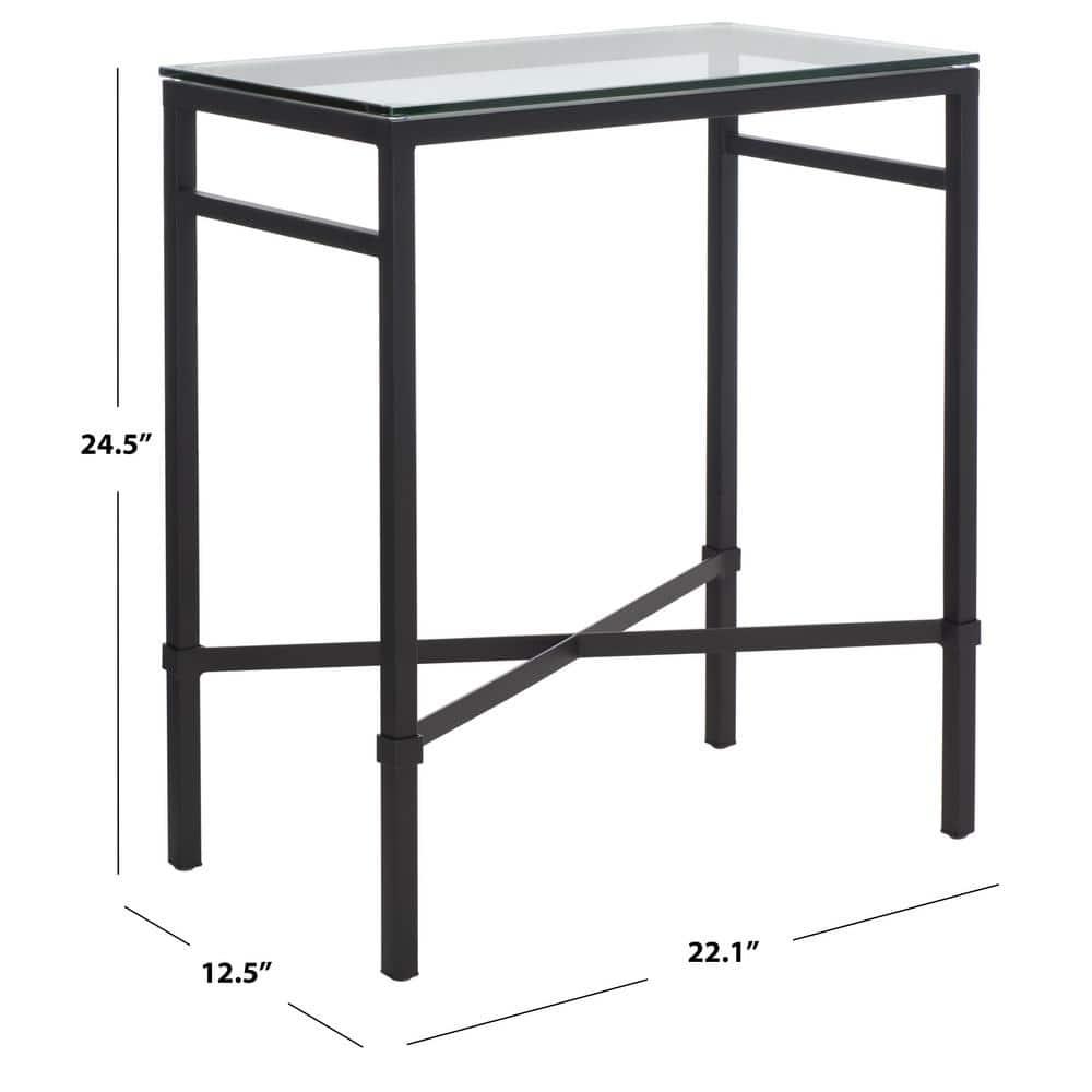 SAFAVIEH Couture Viggo Glam Glass Top Metal Side Table, Black