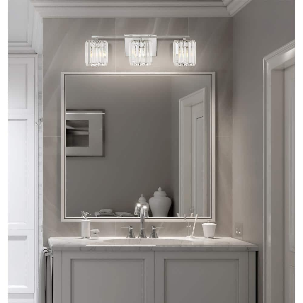 Coco Prism Vintage 23" 3-Light Metal/Glass Classic Glam LED Vanity Light, Chrome