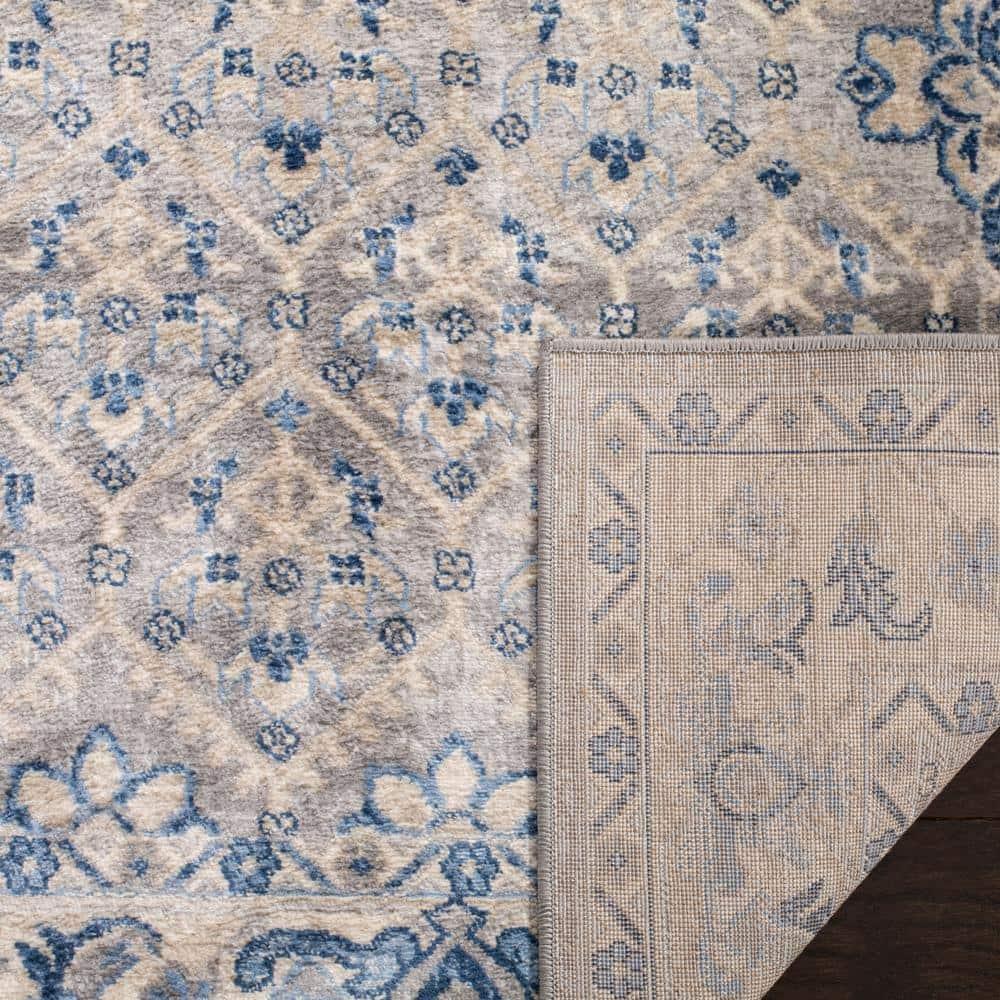 Brentwood Light Gray/Blue 11 ft. x 15 ft. Border Multi-Floral Geometric Area Rug