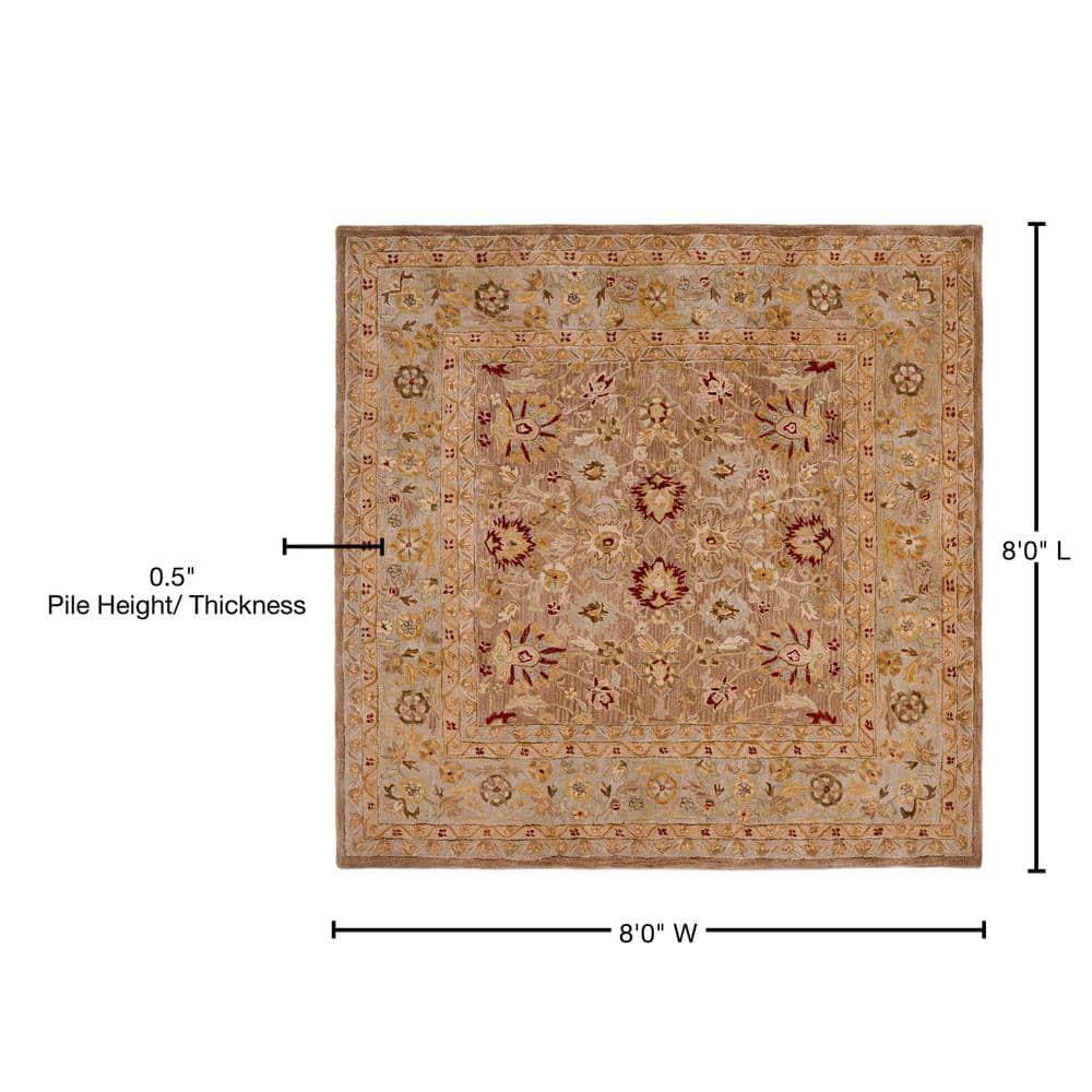 Handmade Tufted Tan/Ivory Floral Wool Square Rug 8'x8'