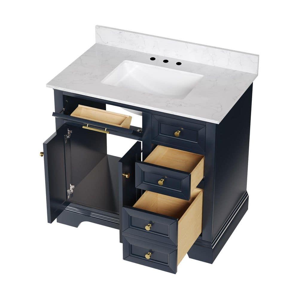 DeerValley Heritage 36'' Fully Assembled Single Bathroom Vanity with Backsplash, 3 Colors Available White/ Navy Blue/ Gray