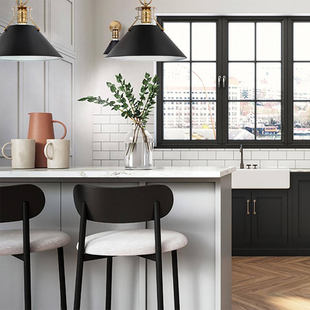 Nuvo Large Matte Black and Burnished Brass Pendant Light