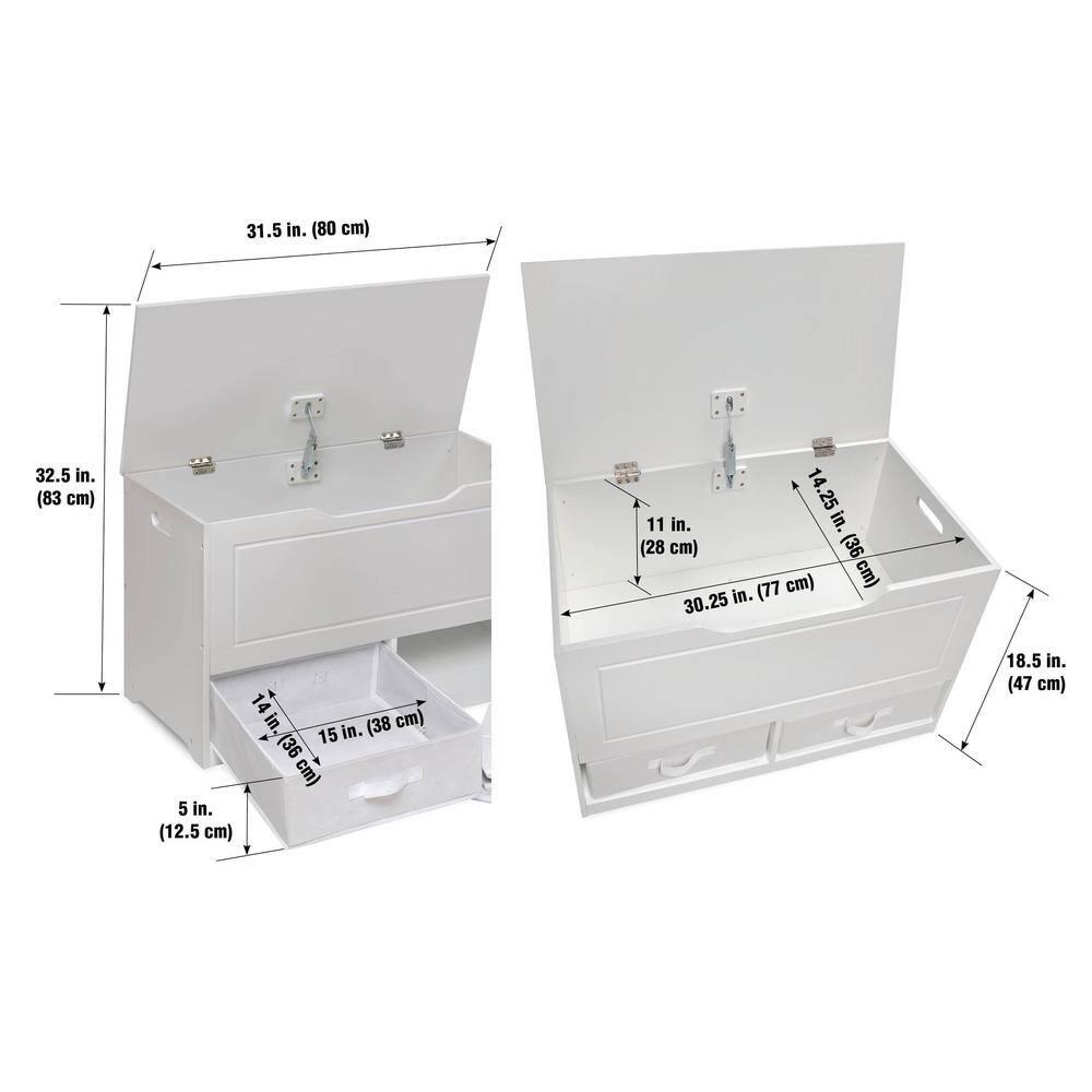 Badger Basket Up and Down Toy and Storage Box and Bench with Two Baskets - White