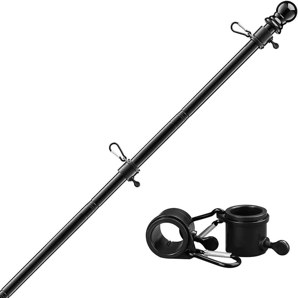 6FT Flag Pole Kit,Stainless Steel Heavy Duty Black American US Flagpole, Rustproof for Outdoor Garden Roof Walls Yard (Without Bracket)