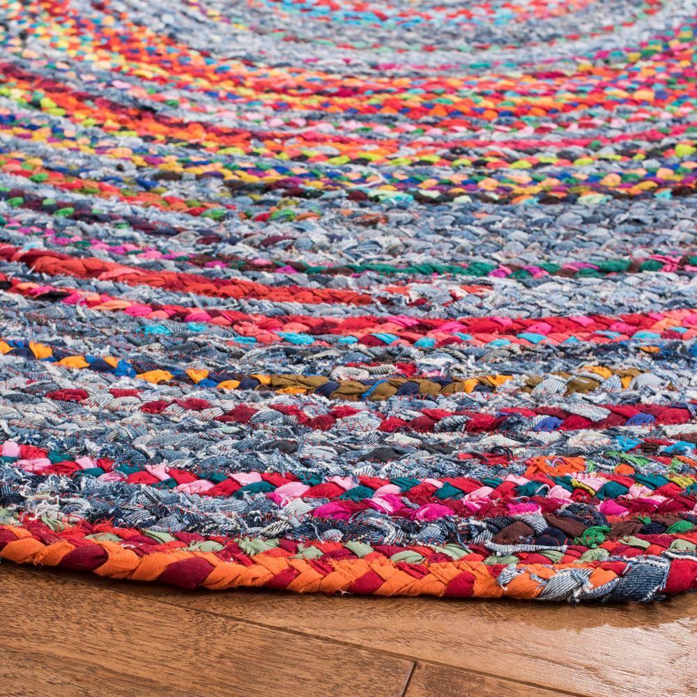 Braided BRD250 Hand Woven Area Rug - Blue/Red - 6' Round - Safavieh.