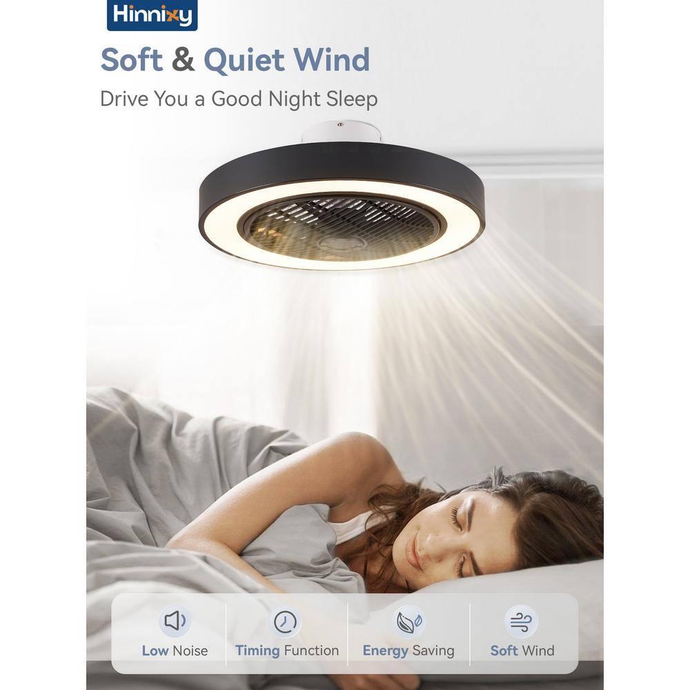 22 in. Indoor Black Modern Enclosed Low Profile Ceiling Fan with Light with Smart APP and Remote Control