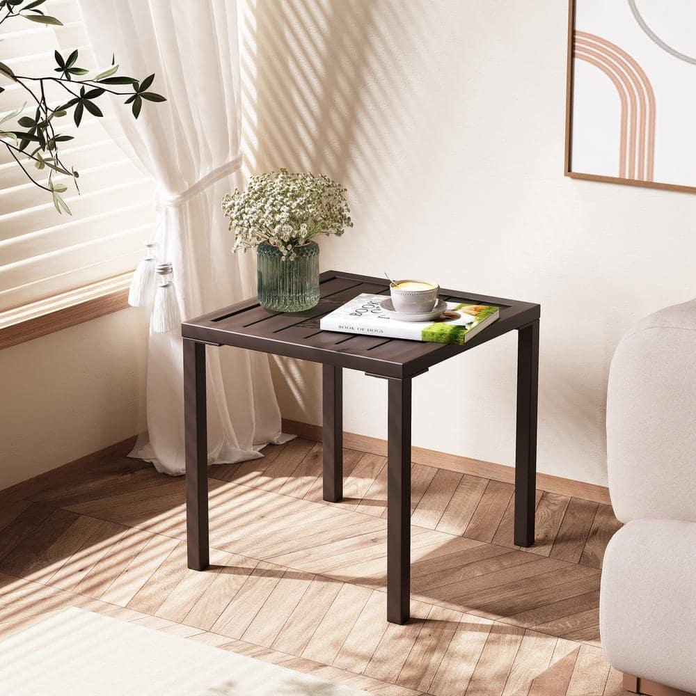 Crestlive Products Outdoor End Table Aluminum Square Patio Side Table - 15.7" L x 15.7" W x 15.9" H 1-Piece, Brown