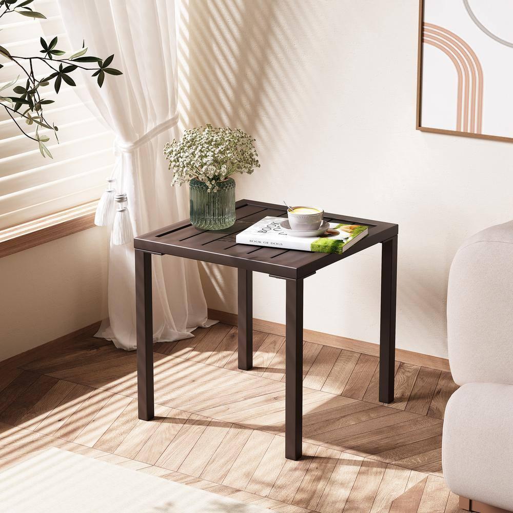 Crestlive Products Outdoor End Table Aluminum Square Patio Side Table - 15.7" L x 15.7" W x 15.9" H 1-Piece, Brown