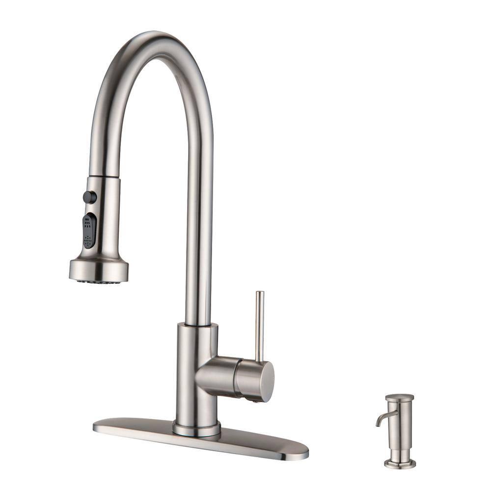 Clearance! Stainless Steel Pull Down Kitchen Faucet with Soap Dispenser Brushed Nickel