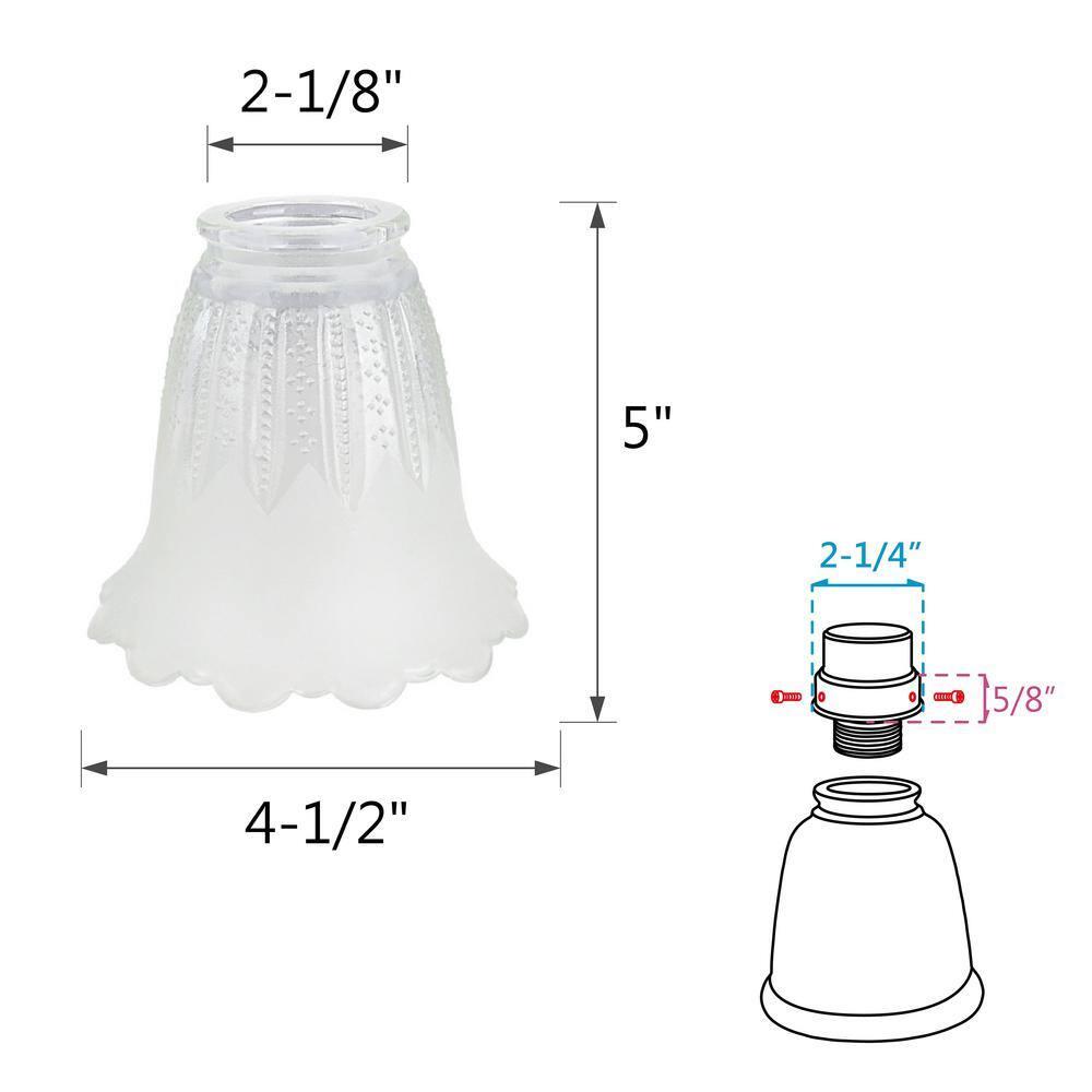 Aspen Creative 23078-4 Clear & Frosted Transitional Style Replacement Glass Shade, 2-1/8" Fitter Size, 4-1/2" high x 5" diameter, 4 Pack