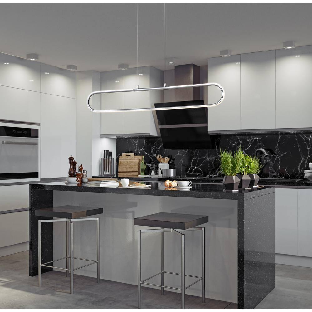 Ned 39" Dimmable Adjustable Integrated LED Metal Linear Pendant, Chrome
