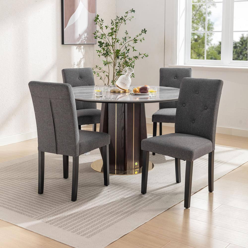 Gray Linen Upholstered High Back Parsons Side Chair Set