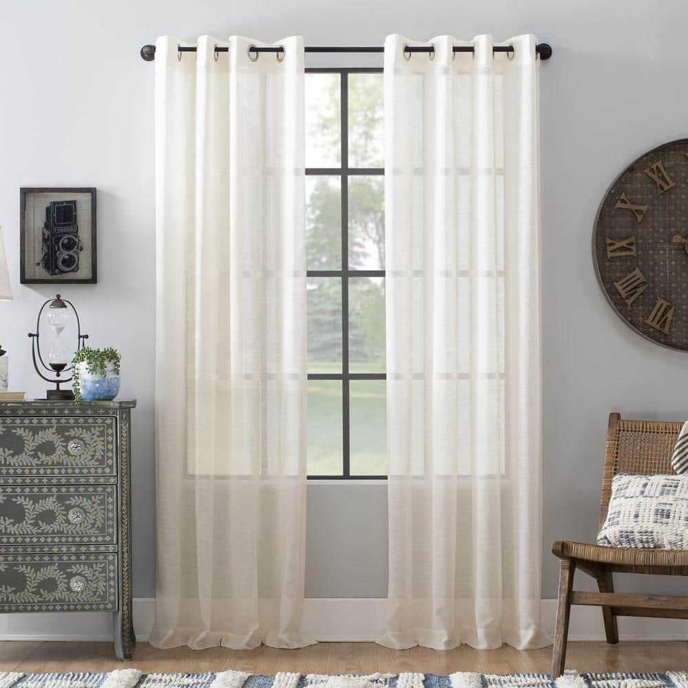 63"x52" Slub Textured Linen Blend Grommet Top Curtain Ivory - Archaeo: Light Filtering, Modern Indoor Panel