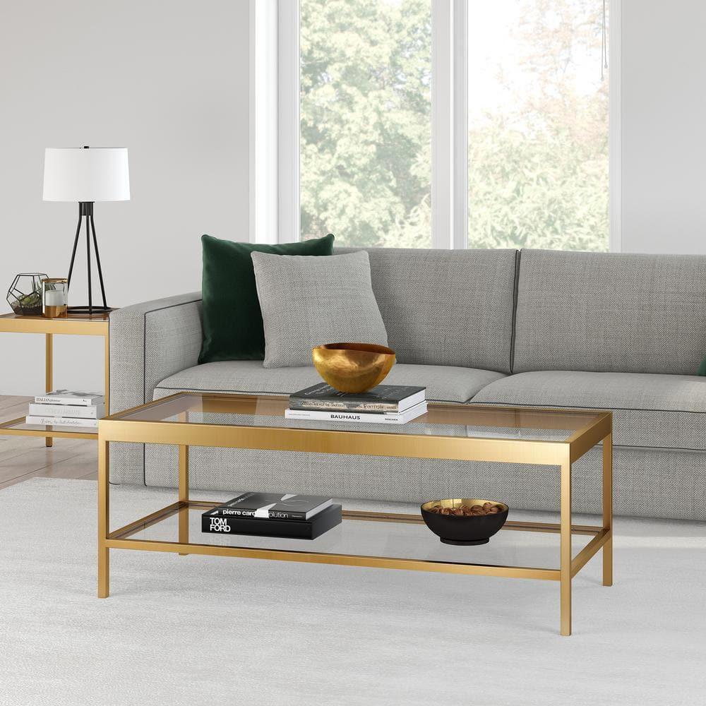 Evelyn&Zoe Alexis 45" Wide Rectangular Coffee Table, Brass