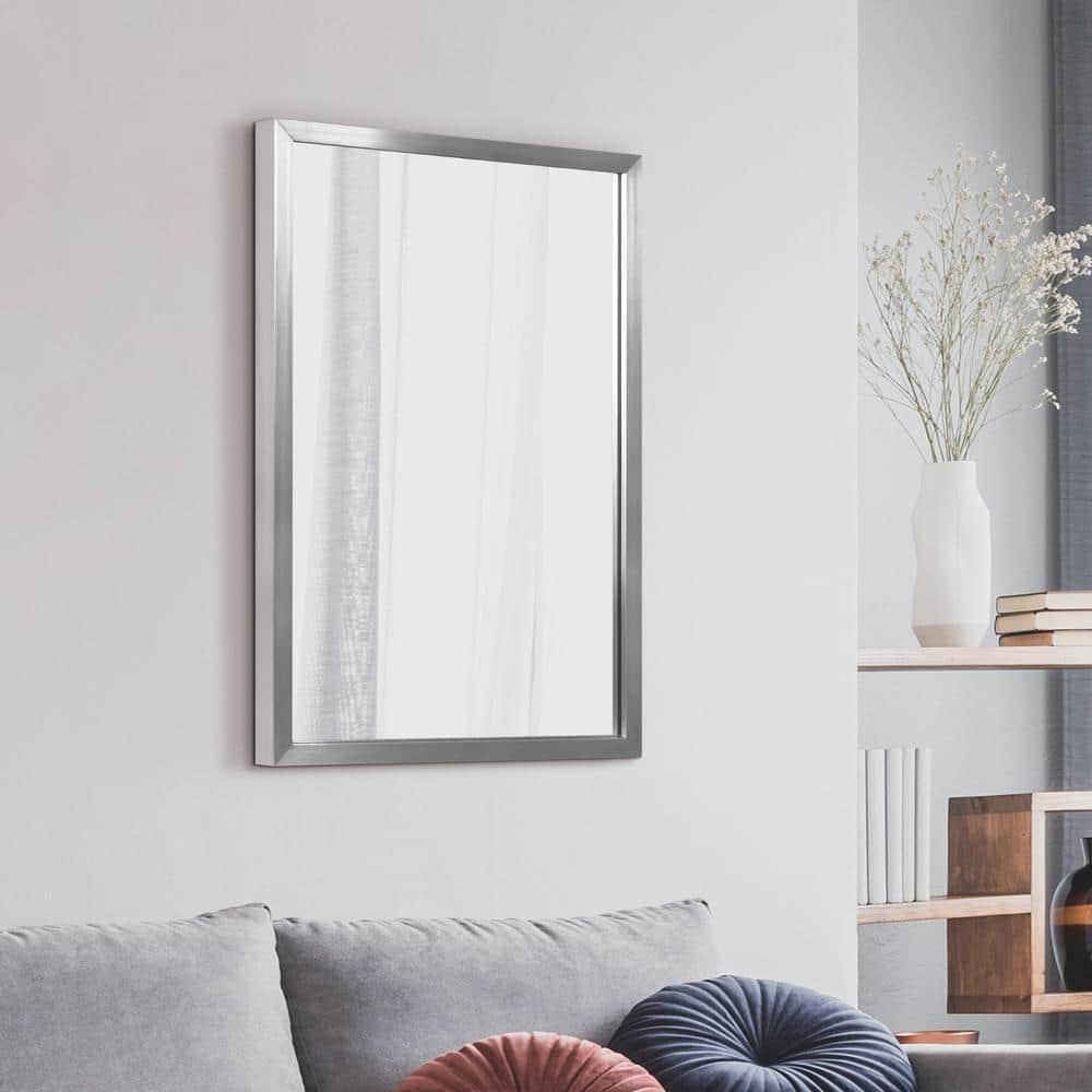 Empire Art Direct Contempo Brushed Silver Stainless Steel Frame Rectangle Wall Mirror, 20" x 30" x 1", Ready to Hang