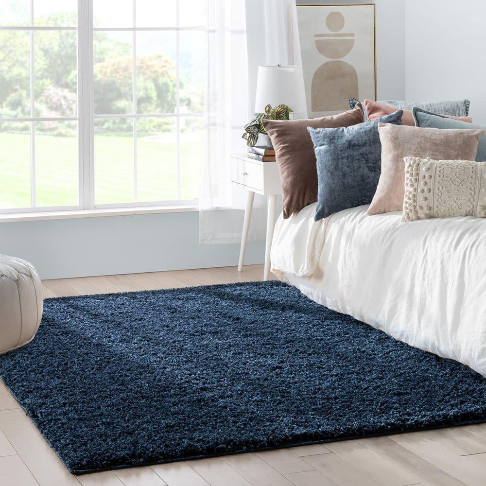 Berte Modern Solid Dark Blue Textured Shag Rug