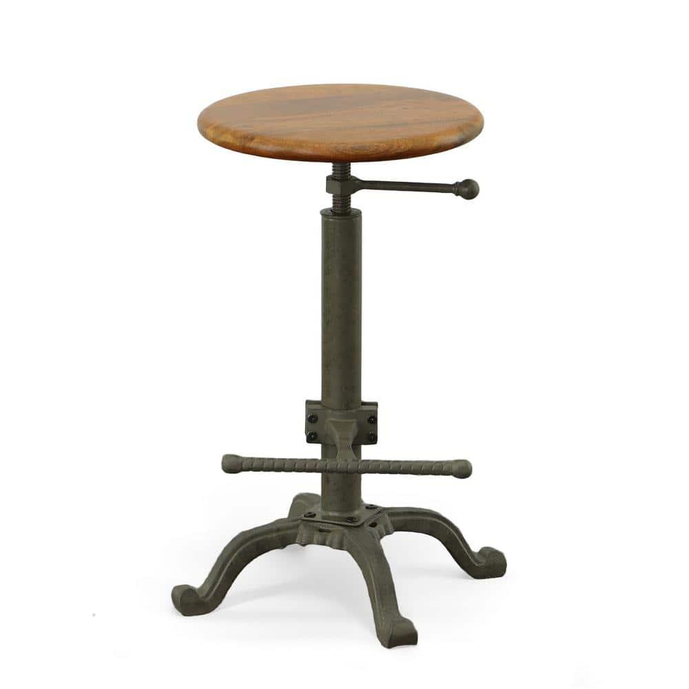 Carolina Living Jackson Adjustable Barstool Metal/Chestnut: Round, Backless, 250lb Capacity, Rustic Style