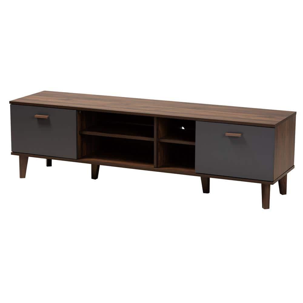 Moina Two-Tone Wood TV Stand for TVs up to 70" Walnut/Gray - Baxton Studio