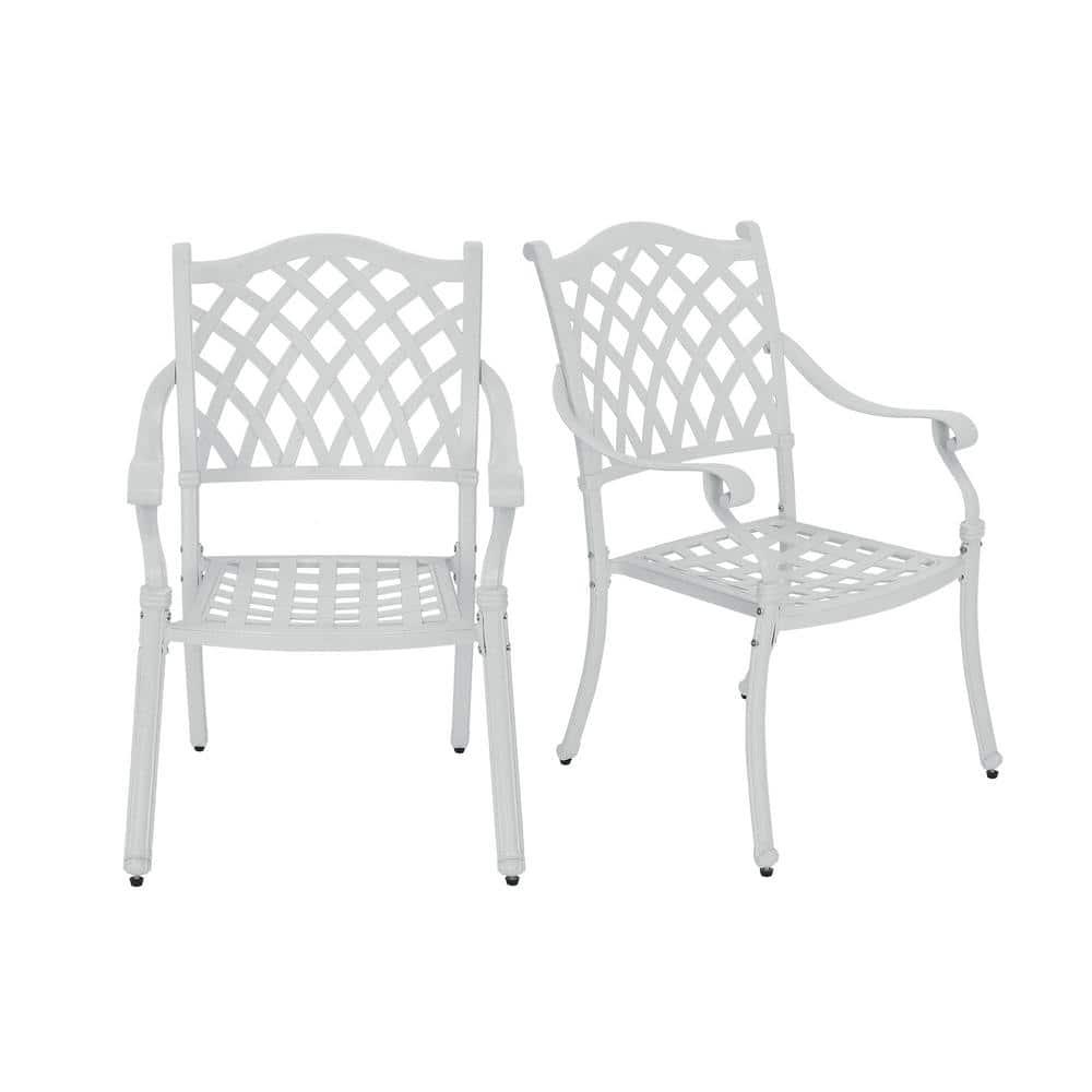 Mondawe Cast Aluminum Chair Woven Slatted AL Dining Chair White
