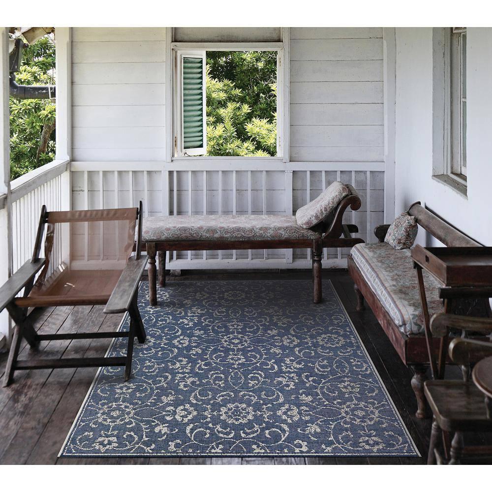 Couristan Monte Carlo Summer Vines Indoor / Outdoor Area Rug, Navy-Ivory, 2'3" x 11'9" Runner