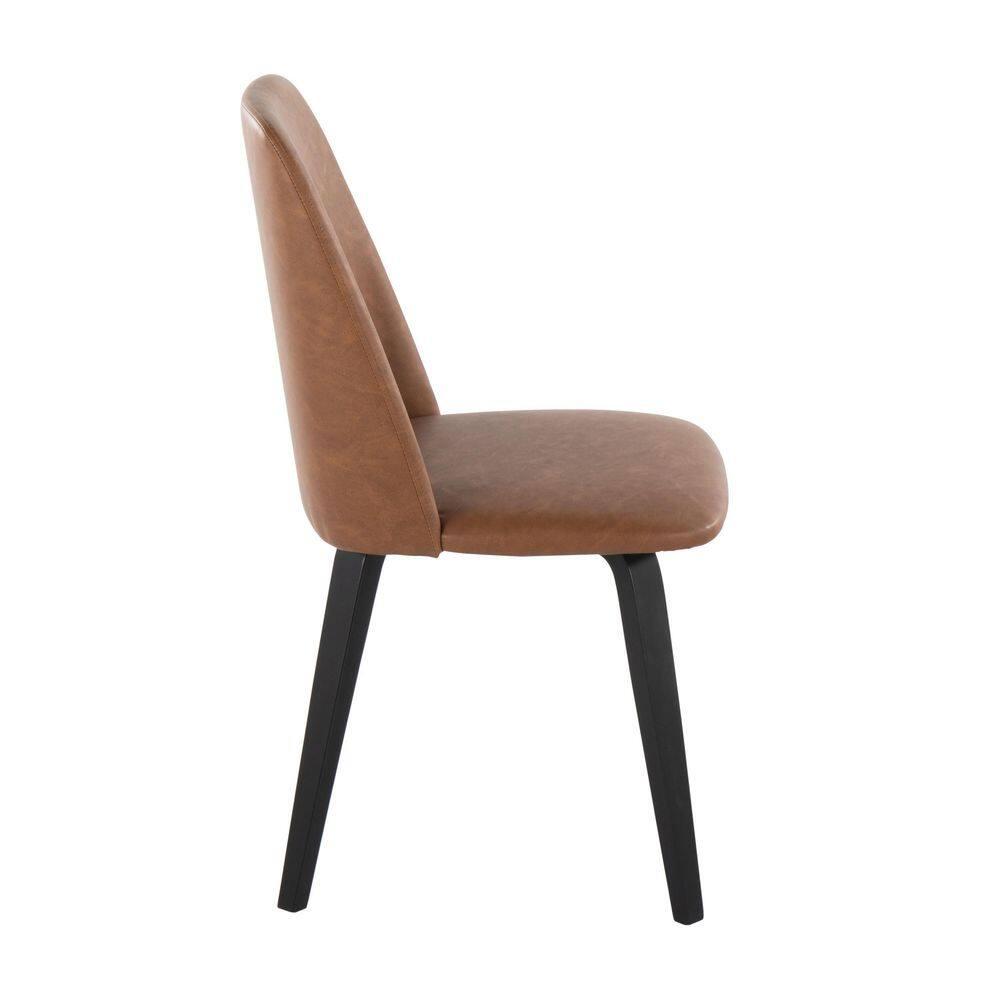 Set of 2 Toriano Dining Chairs Black/Camel - LumiSource: Mid-Century Modern, Faux Leather, Wood Legs
