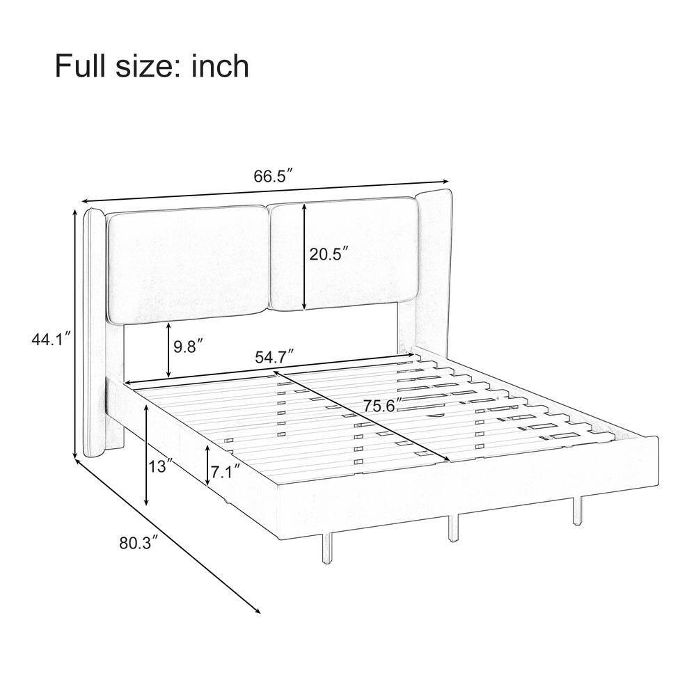 Holaki Full Size Bed Frame,Modern Style Velvet Fabric Floating Bed Frame with LED Lights Wingback Upholstered Bed No Box Springs Needed,Full Size,Beige