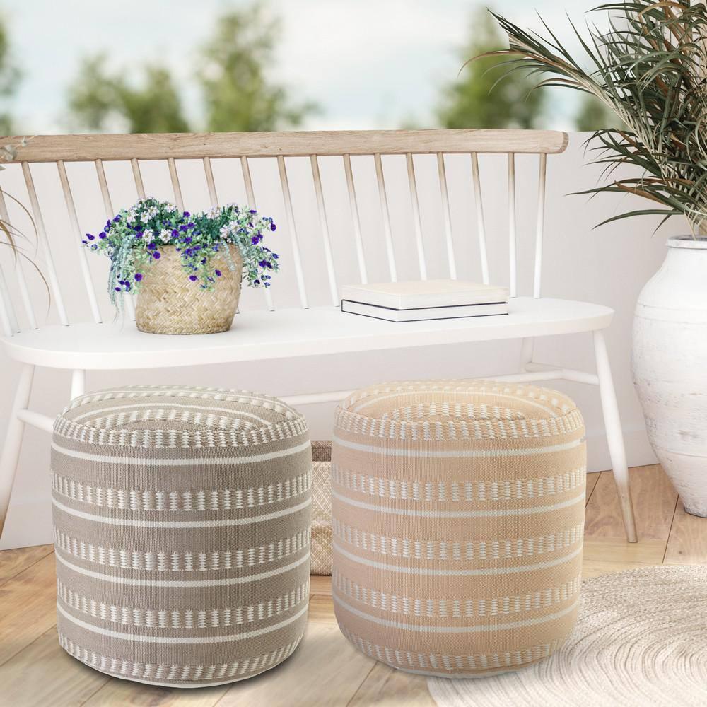 Langley Street® Lebo Coastal Striped Indoor/Outdoor Upholstered Pouf