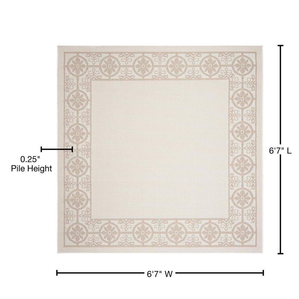 SAFAVIEH Bermuda Patton Floral Machine Washable Indoor/Outdoor Area Rug, Ivory/Beige, 6'7" x 6'7" Square