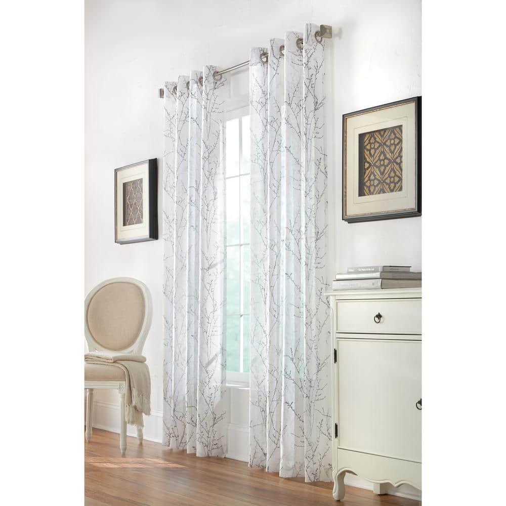 Habitat Liberty Whimsical Branch Motif Light Filtering Grommet Curtain Panel for Livingroom 52" x 108" White