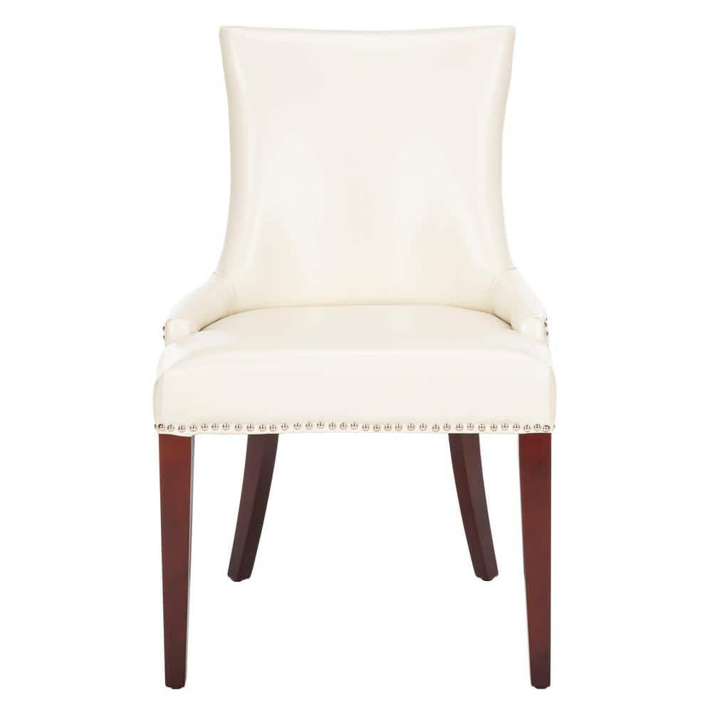 Becca 19''H Dining Chair with Silver Nail Heads - Cream/Leather - Safavieh