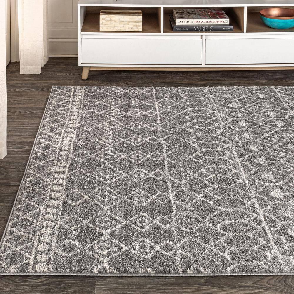 8'x10' Izil Moroccan Beni Souk Area Rug, Gray/Cream - JONATHAN Y