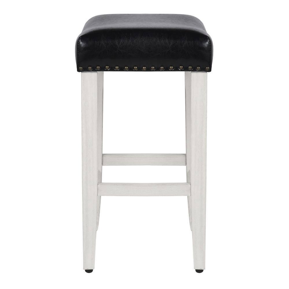 Polytrends Jameson Upholstered Polyester Antique White 24 Inch Counter Stool (Set Of 2) Antique White/Black Wood Rubberwood Footrest Leather Glam