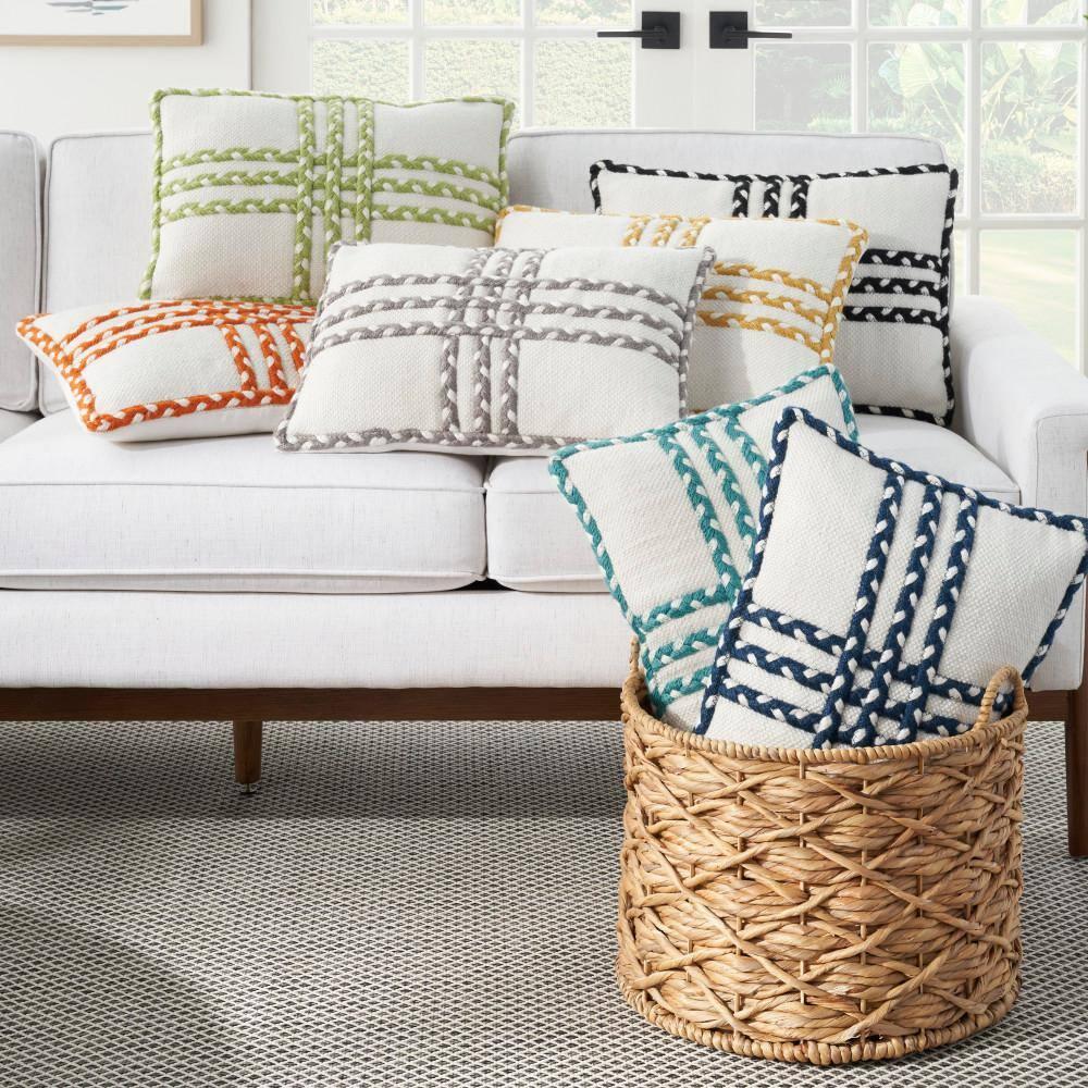 Nourison Crossed Braids Orange 14" x 20" Indoor/Outdoor Throw Pillow