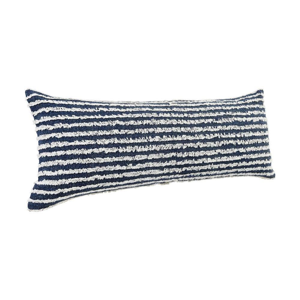 Wispy Ways Ensign Blue/Cream Striped Textured Poly-fill 14 in. x 36 in. Indoor Throw Pillow