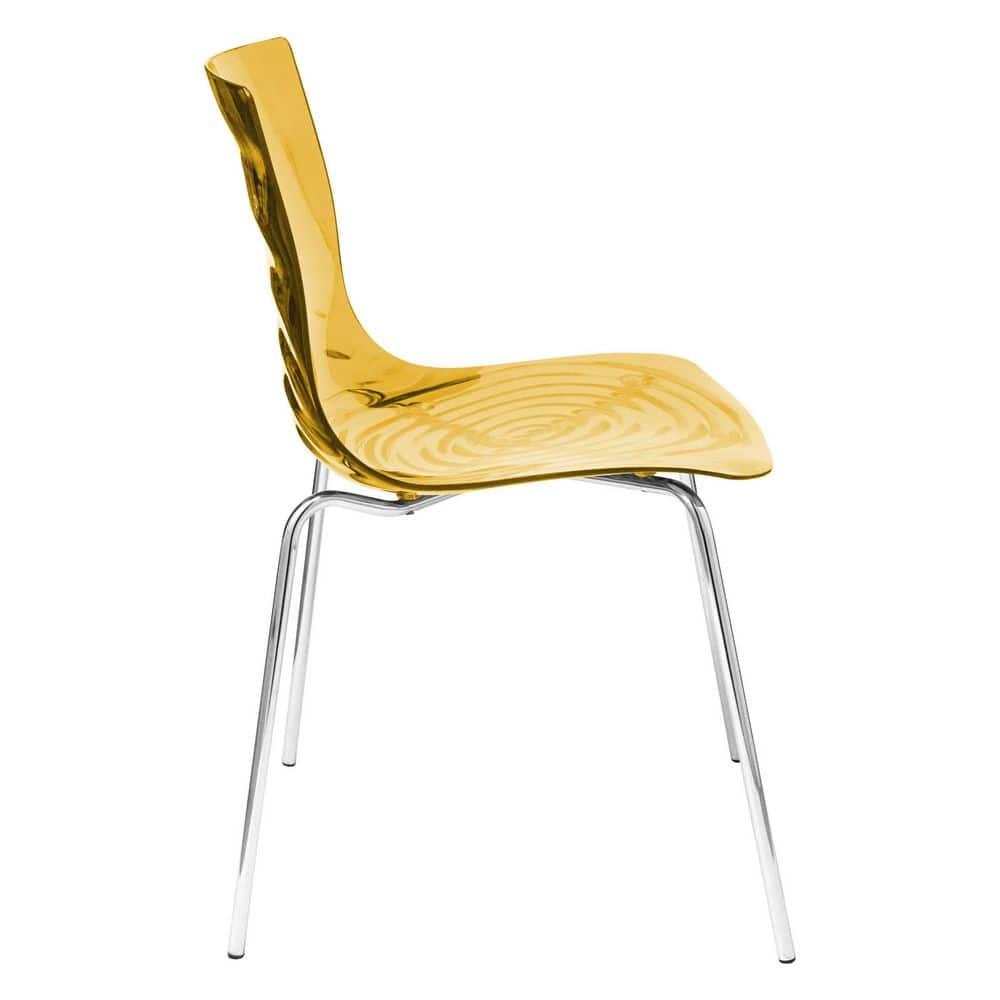 LeisureMod Dining Chair in Polycarbonate with Chrome Legs and Ripple Design Lightweight Easy Assembly for Modern Home, Kitchen, Cafes Astor Collection