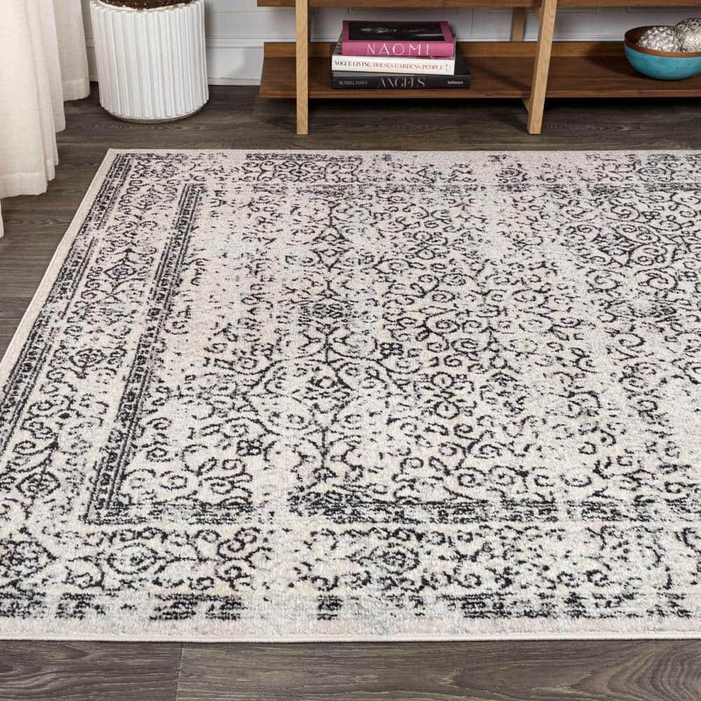 8'x10' Ferro Filigree Charcoal Black and White Area Rug, Gray/Black - JONATHAN Y
