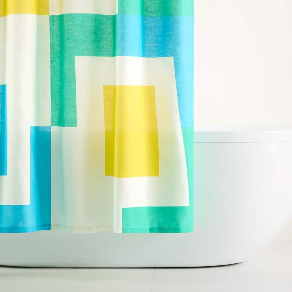 Town & Country Living TOWN & COUNTRY PLAY Lucy Mid Century Squares Fabric Shower Curtain 70"x72"