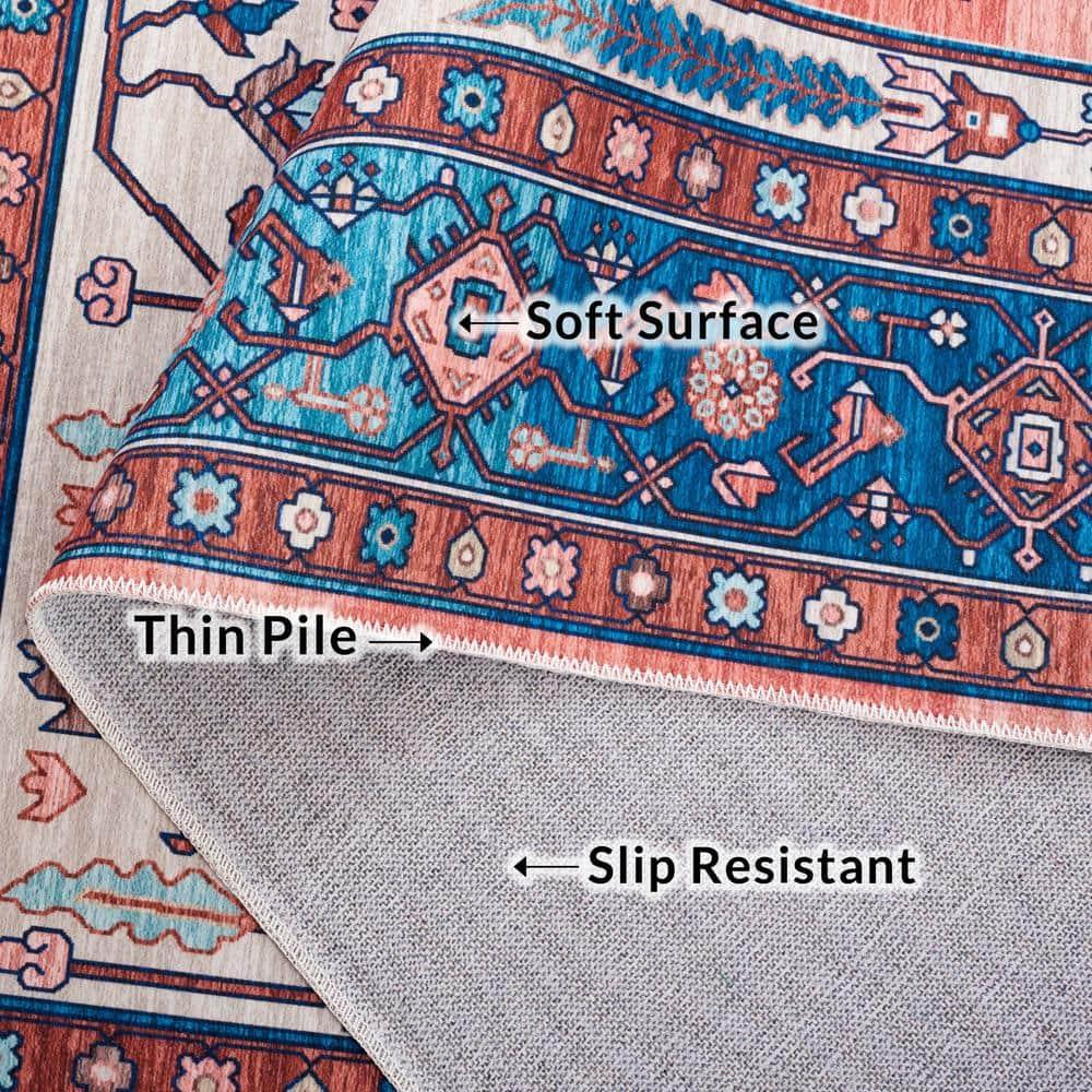 Arizona ARZ105 Power Loomed Machine Washable Area Rug - Rust/Navy - 4'x6' - Safavieh.