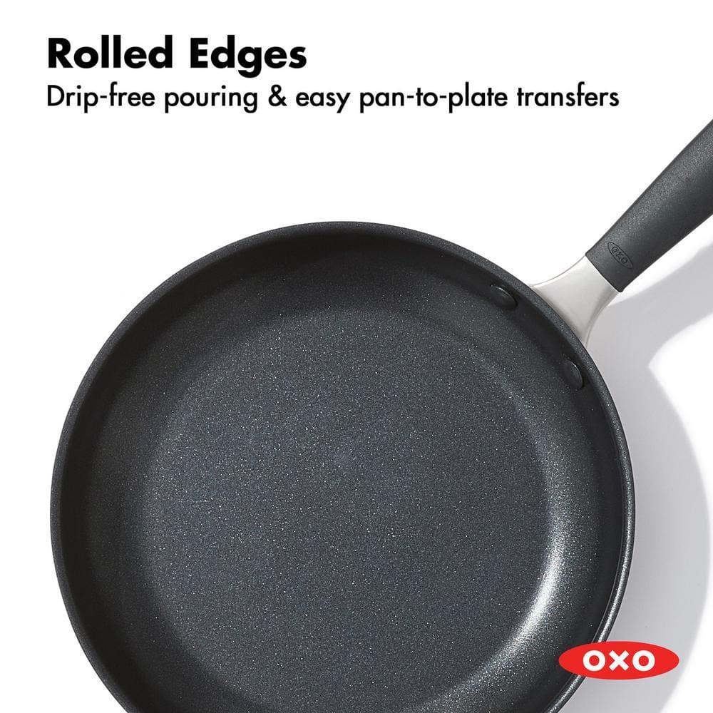 OXO Good Grips 11" Frying Pan Skillet with Lid, 3-Layered German Engineered Nonstick Coating, Stainless Steel Handle with Nonslip Silicone, Black