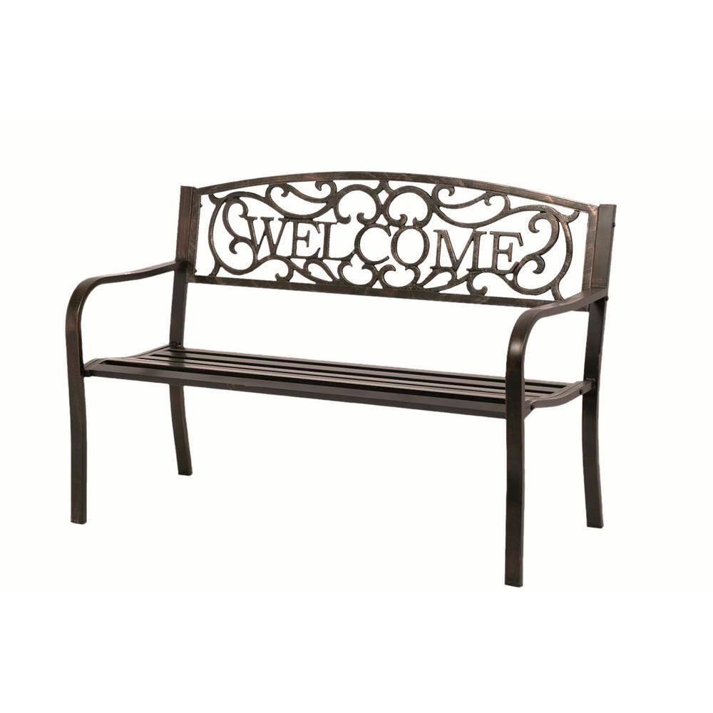 Topcobe Outdoor Furniture Steel Frame Porch Garden Bench, Patio Furniture, Bronze