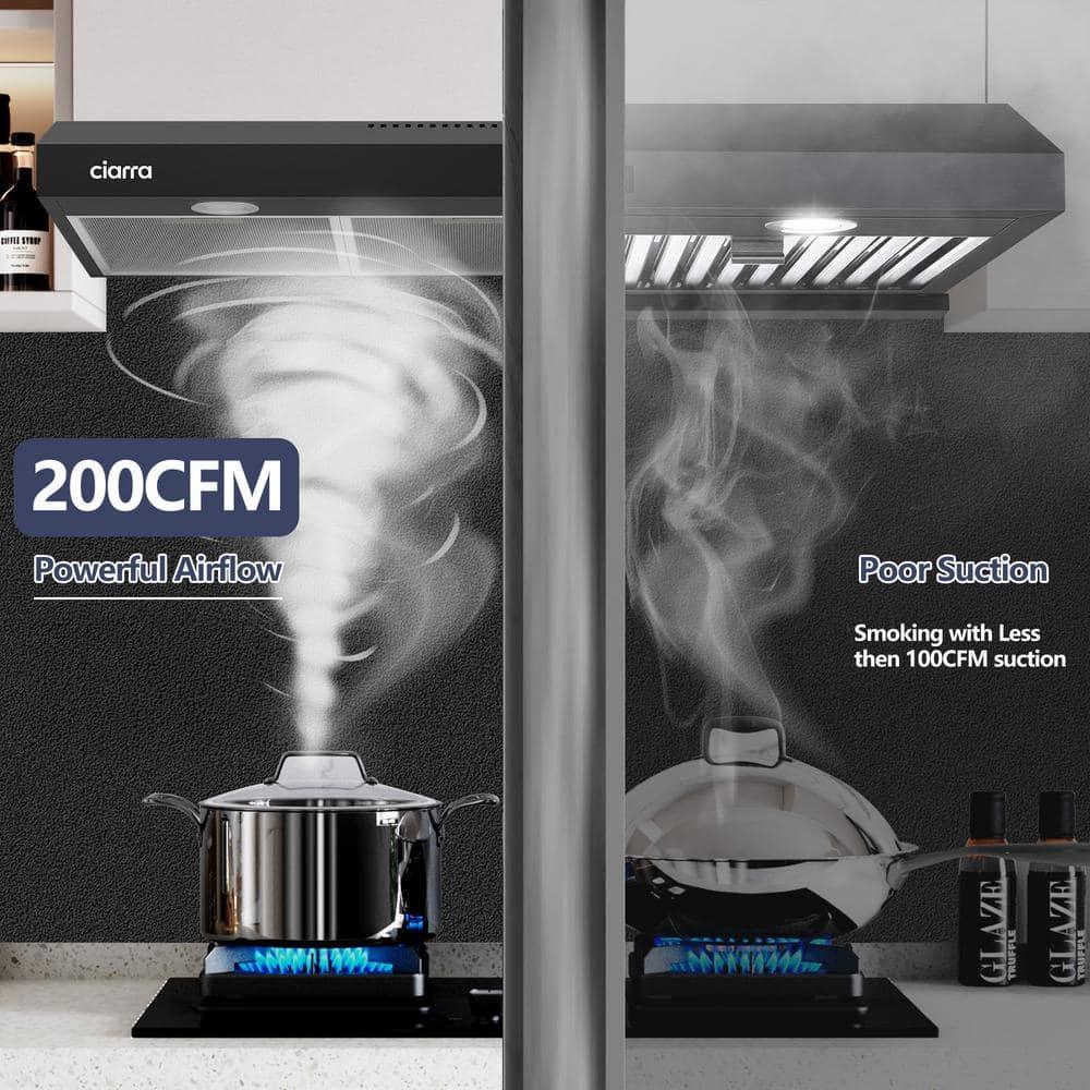 CIARRA Black Range Hood 30 inch Under Cabinet with Ductless Ducted Convertible Slim Kitchen Hood CAB90575